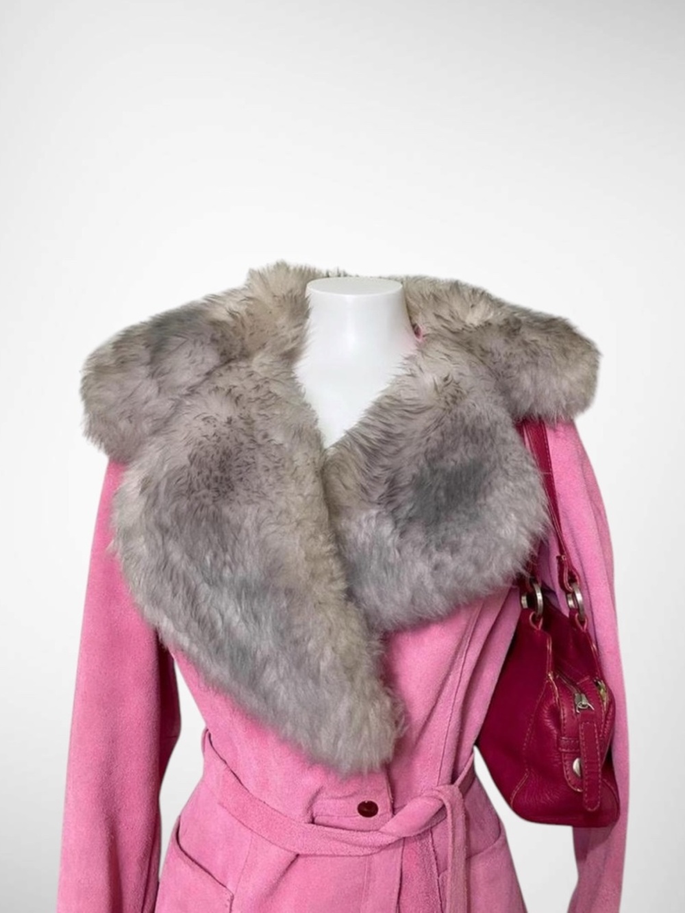 RARE Vintage 60s–70s Gastown Talk LTD Pink Suede Penny Lane Coat w/ Real Fur - Picture 3 of 8
